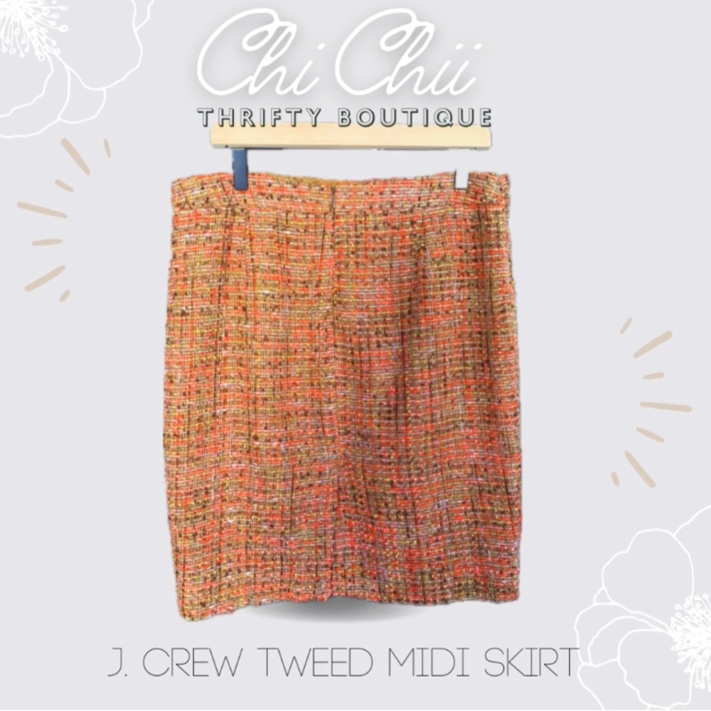 J Crew sz 10 Brown Coral Tweed Pencil Skirt Career Straight Classic EUC